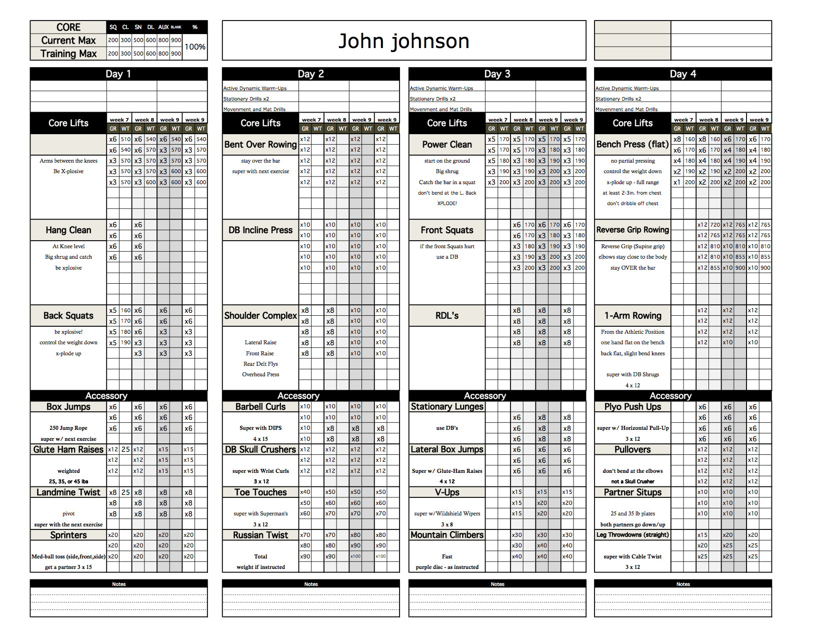 Strength And Conditioning Template